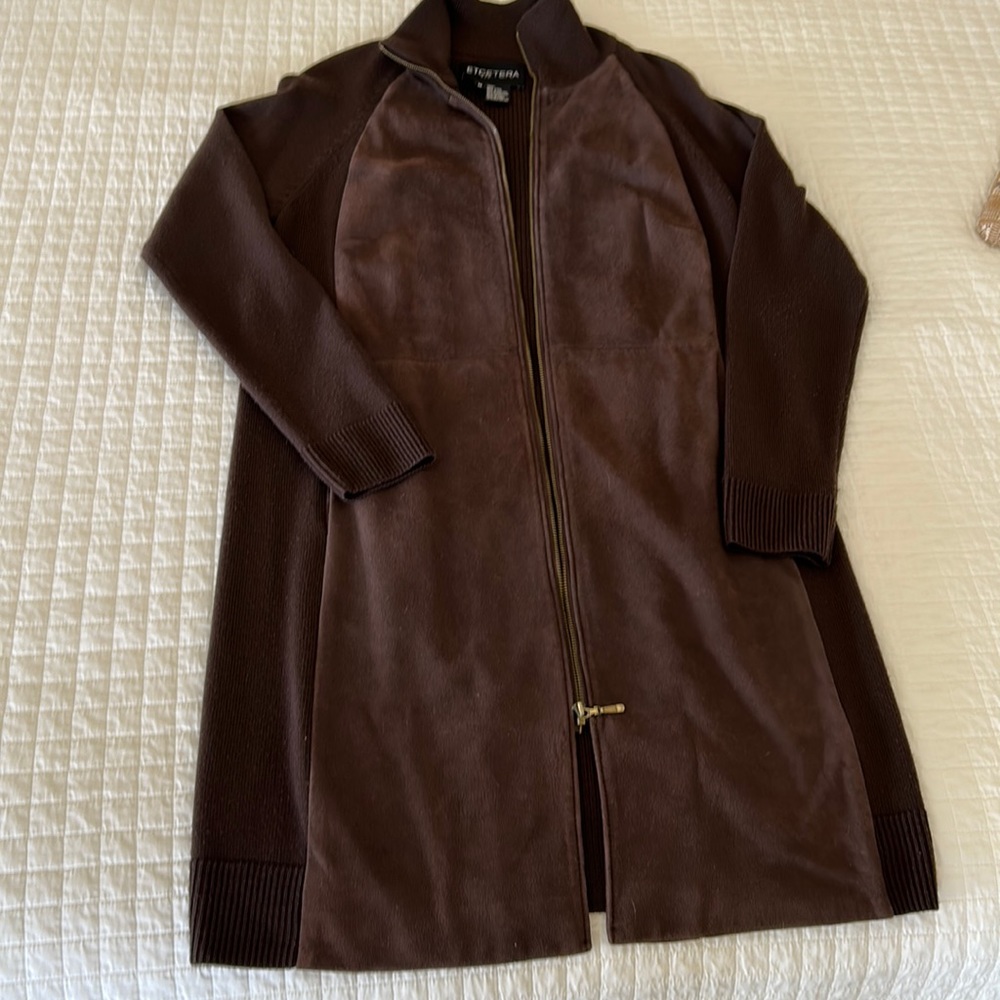 Chocolate brown suede and knit sweater